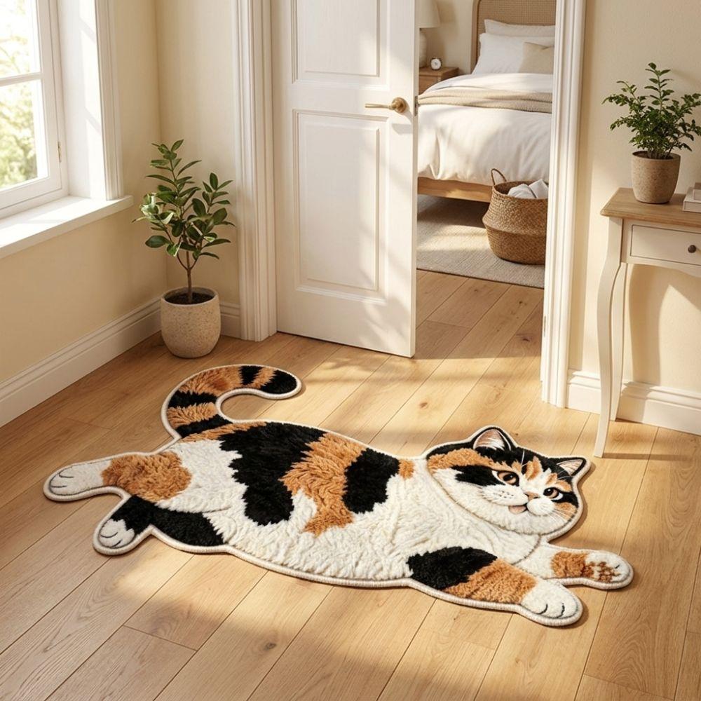 2D Home Decor Carpet Anti-fouling Cartoon Carpet Cute Cat-Shaped Area Rug  Living Rooms