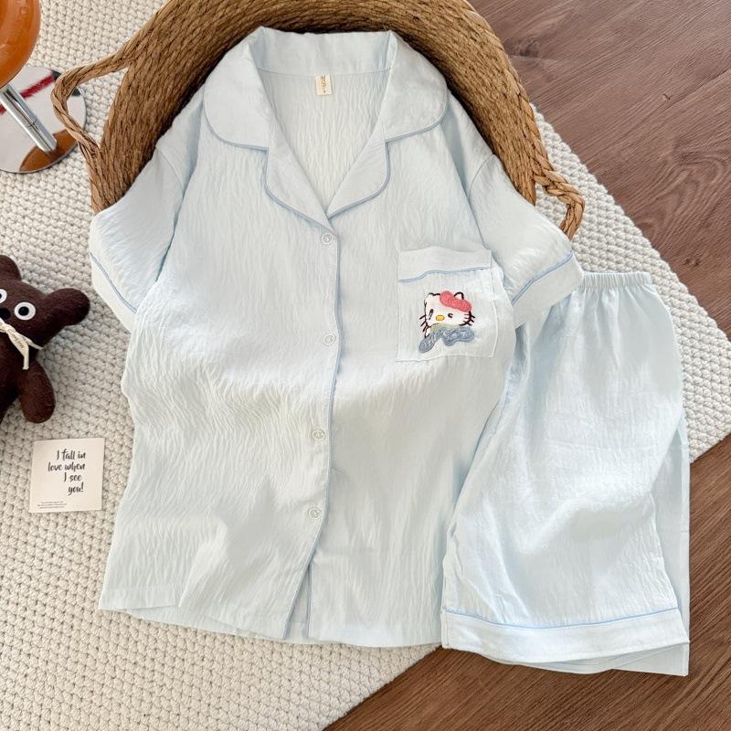 Summer New Pajamas Women's Short-sleeved Shorts Thin Cloud Cotton Cartoon Cute Large Size Korean Version Loungewear