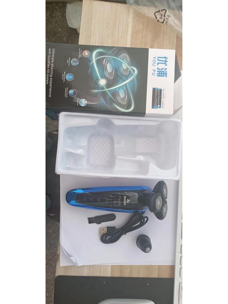 4D Electric Floating Shaver: USB Rechargeable, Full Body Washable, Multifunctional Beard Razor for Men.