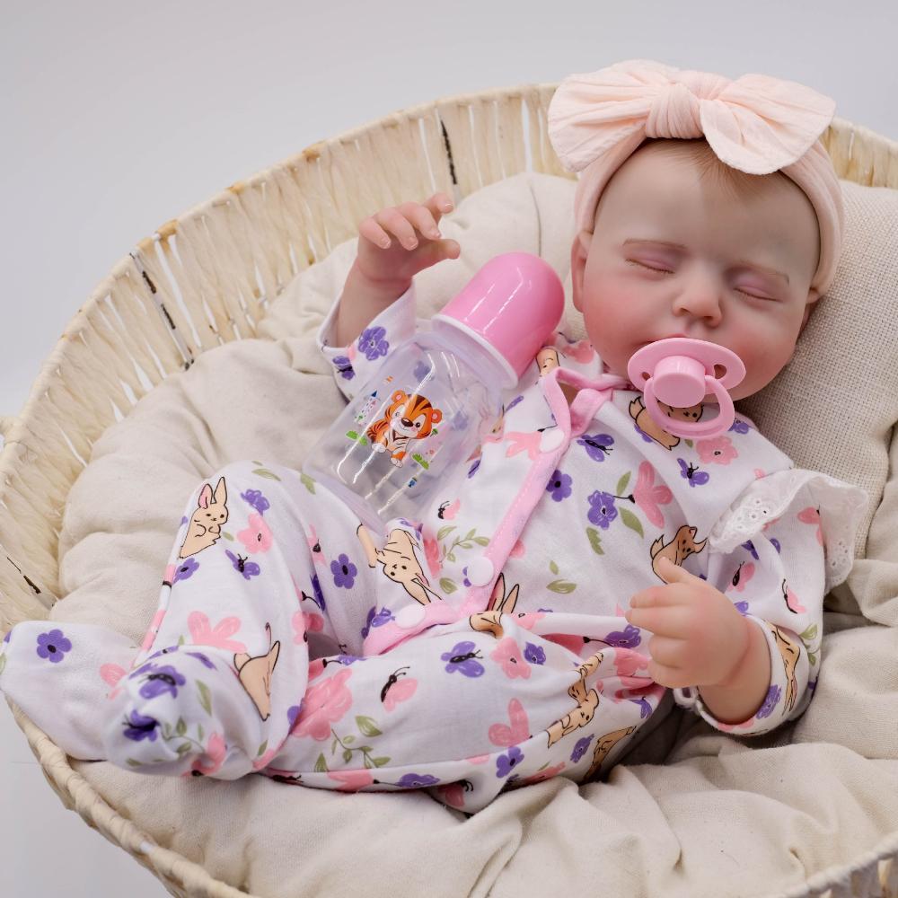 Lifelike 49cm Simulation Baby Rebirth Doll Open Mouth Soft Cloth Body Reborn Babies Doll Realistic 3D Painted Skin Newborn Dolls for Kids Holiday Gift