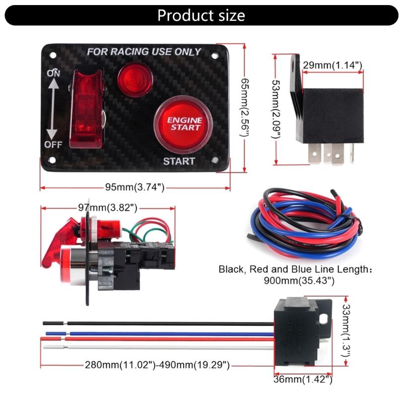 Kohlefaser-Panel Zündschalter-Kippschalter-Kit, Motor-Druckknopf-Startknopf Passend für Rennwagen, LKW, Boote, Wohnmobile