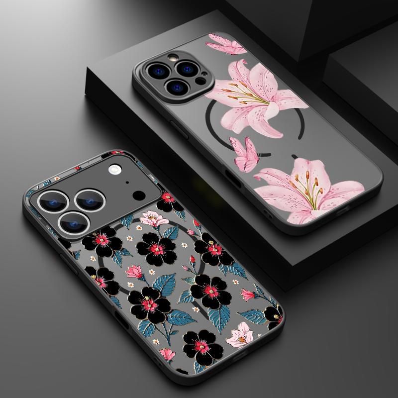 Floral Pattern Case For iPhone 17 Pro Max Case iPhone 16 Pro Max 15 14 13 16E 17E Magnetic For Magsafe Hybrid Matte Cover