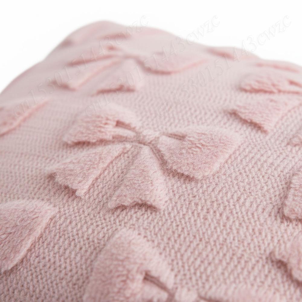Light Pink Bow Pillow Covers Washable Soft Jacquard Throw Cushion Cover Multi-Purpose Spring Soft Plush Faux Pillowcase 18x18 In