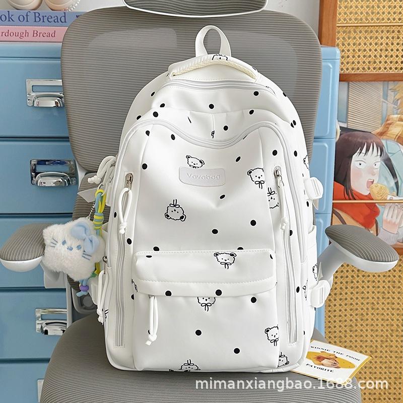 Schoolbag Korean version of small fresh schoolbag Japanese princess versatile cute polka dot men's and women's printed junior high school students