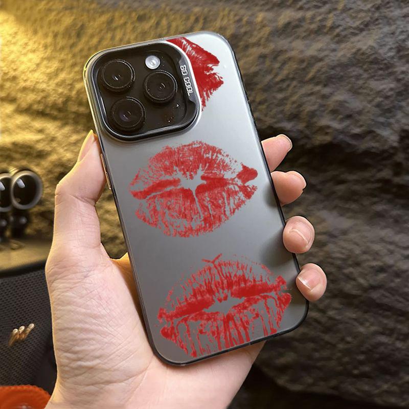 Red Lip Pattern Electroplate Silver IMD Phone Case For  Redmi Note 14 13 12 11 10 Pro Plus 5G 12S 11 Redmi 14C 12 4G Cover