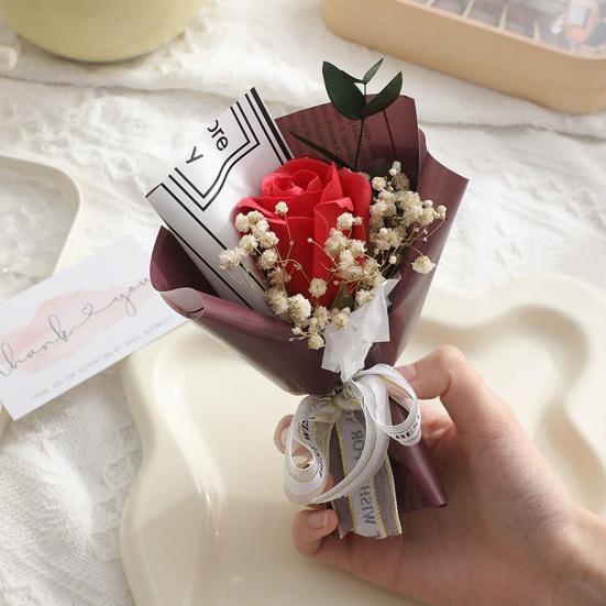 Mini Artificial Rose Bouquet Handcrafted Simulated Carnation Flower Decoration Romantic Valentine's Day Birthday Mother Wife Girlfriend Gift