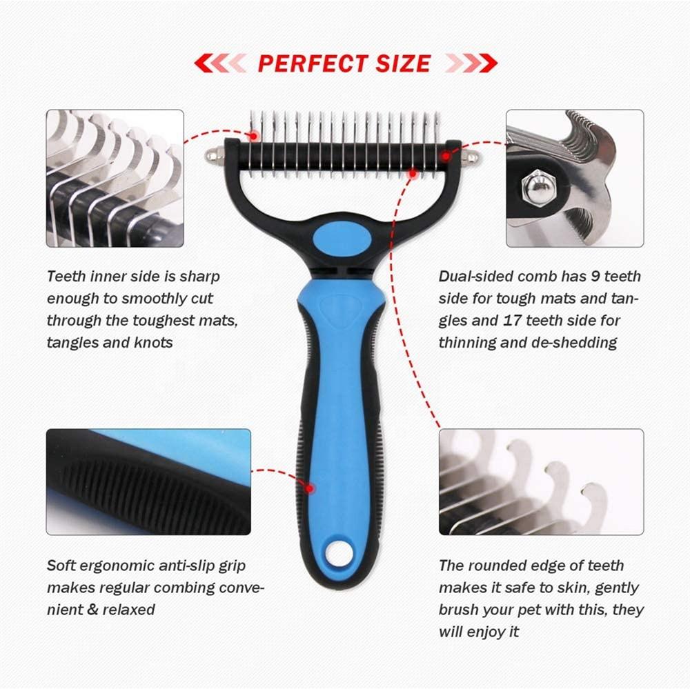 Dog Bath Brush Pet Cat Hair Removal Brush Double Sided Deshedding  Comb Pet Fur Knot Cutter Dog Grooming Shedding Tools