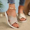 Fashion Platform Wedge Shoes Women's Fashion Round Toe Open Toe Crossover with Sequin Soft Sole Non-Slip Lightweight Low Heel Shoes