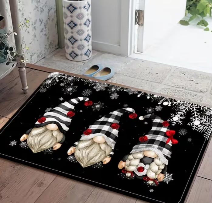 Merry Christmas Santa Claus Doormat- Vintage Polyester, Machine Washable Non-Slip Bottom, Absorbent Sponge Layer, Home Entrance