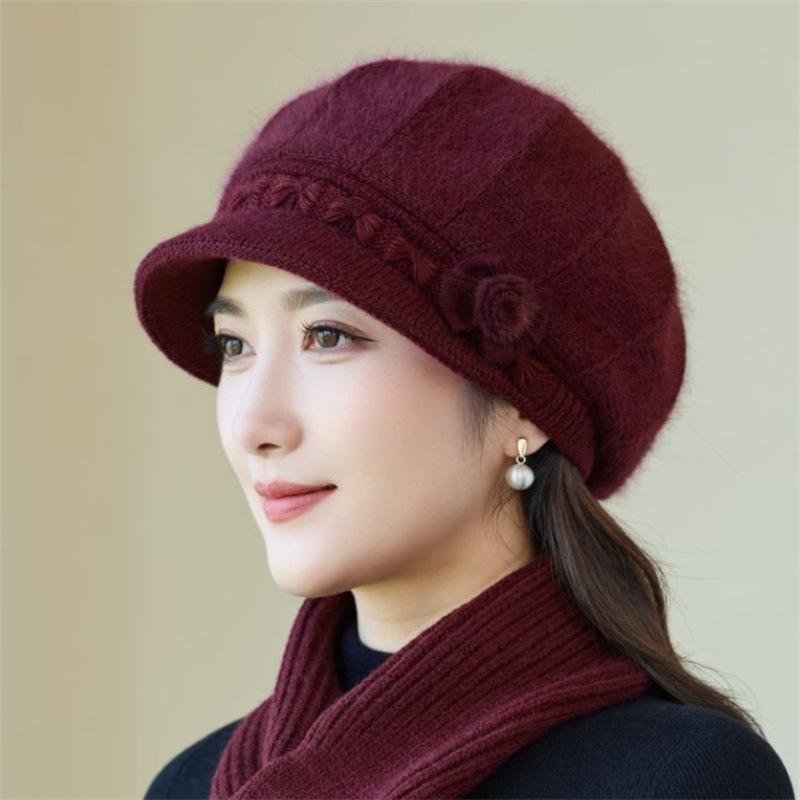 Autumn and winter middle-aged and elderly hats new women's fashion fleece thickened mother hat grandma hat knitted wool hat