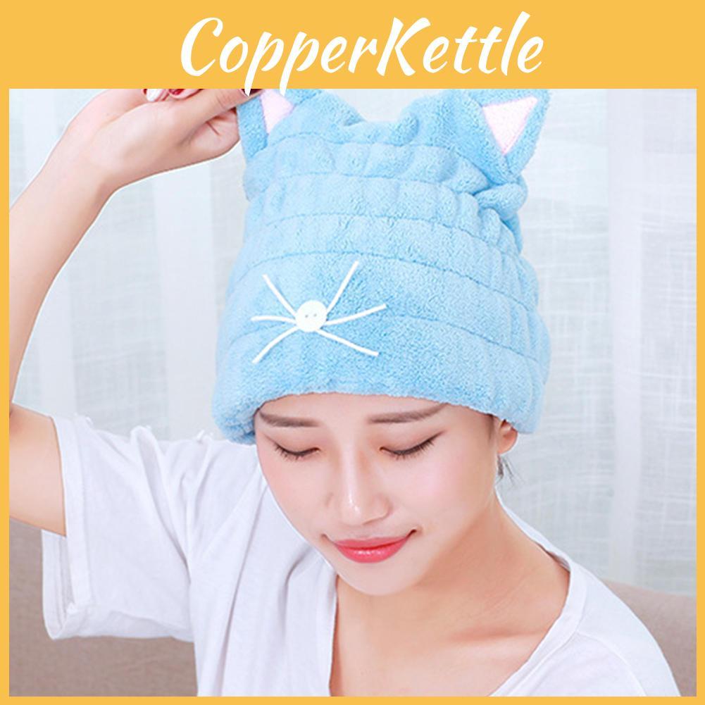 Adjustable Hair Drying Cap Hair Wrap Towel Featuring Cute Cat Ears Design**
