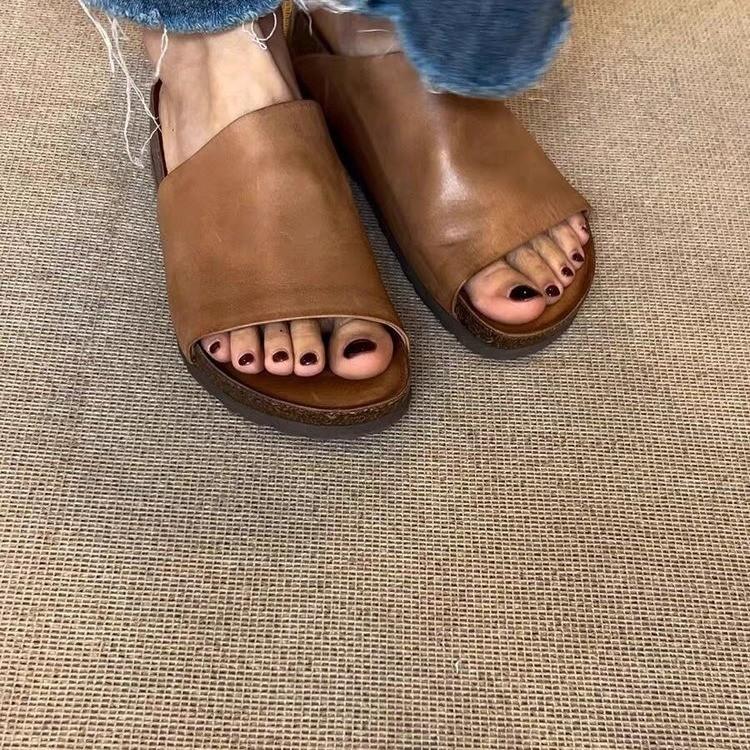 French One-word Slippers Women's Summer Vacation Beach Shoes New Casual Open-toed Flat-bottomed Non-slip Cool Slippers