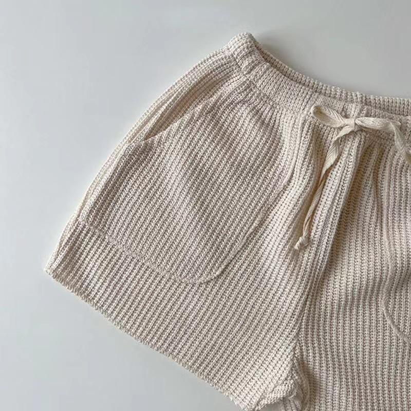 Korean Style Toddler Casual Knit Short Sleeve Two-Piece Homewear Sportswear Set
