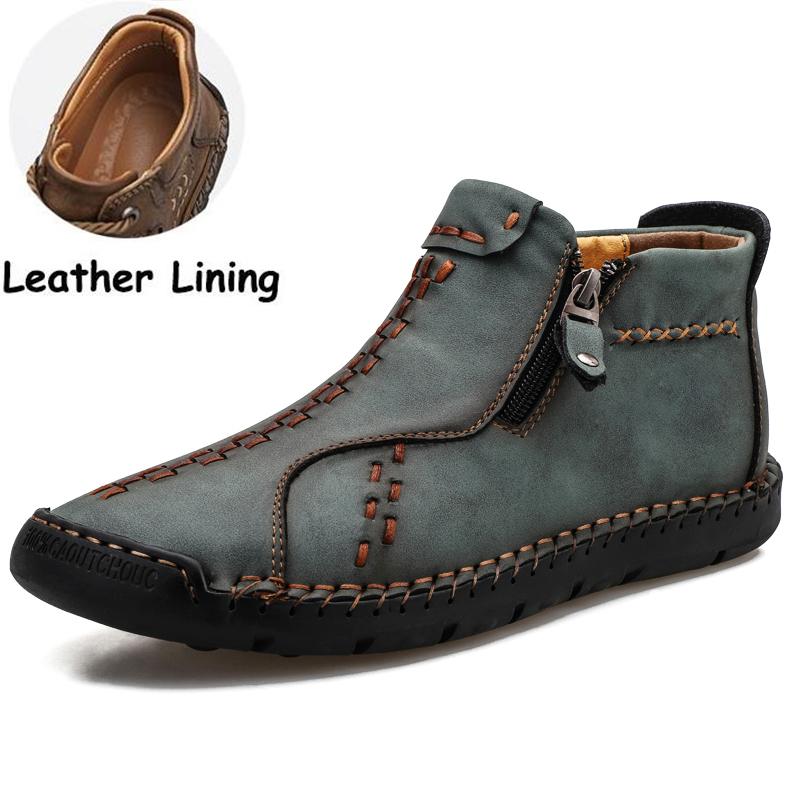 Mens Large Size Handmade Genuine Leather Men Boots Comfortable Ankle Boots for Men Casual Shoes Autumn Winter Men Shoes
