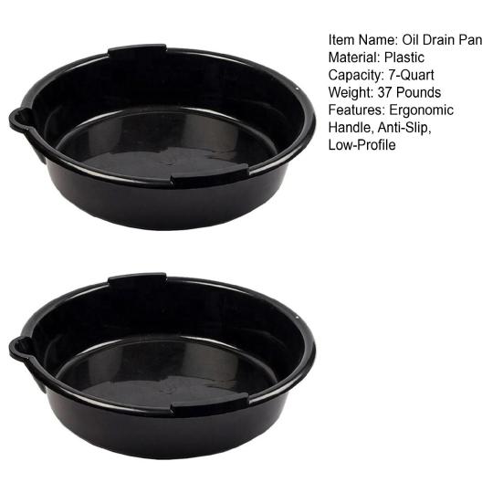 Yousheng Engine Oil Drain Pan 7-Quart Black Plastic Oil Change Pan, Waste Oil Catch Basin, Car Waste Oil Tray, Auto Repair Receiver