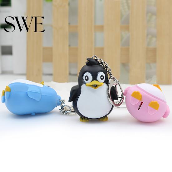 Cute Animal Penguin LED Light with Sound Key Chain Ring Torch Xmas Gift