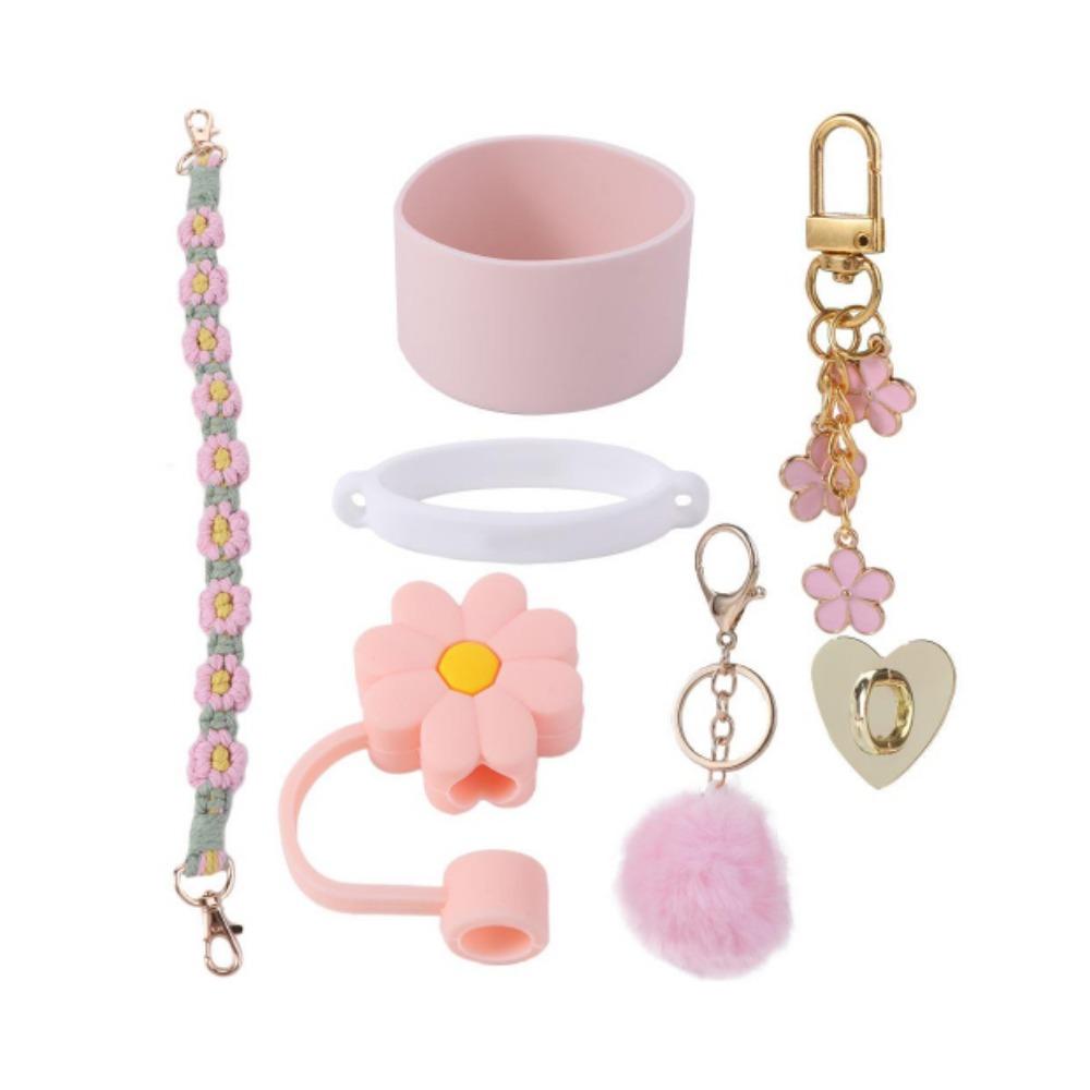 7pcs/set Flower Pattern Cup Accessories Set Multiple Color Cup Decoration Set  Tumbler