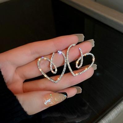Korean Fashion Big Crystal Heart Earrings For Women Jewelry Trending New Luxury Women's Zircon Earrings