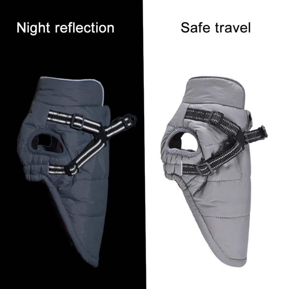 Lightweight Winter Warm Pet Dog Padded Jacket With Harness Thickened Reflective Puppy Coats For Small Medium Large Dogs Clothes