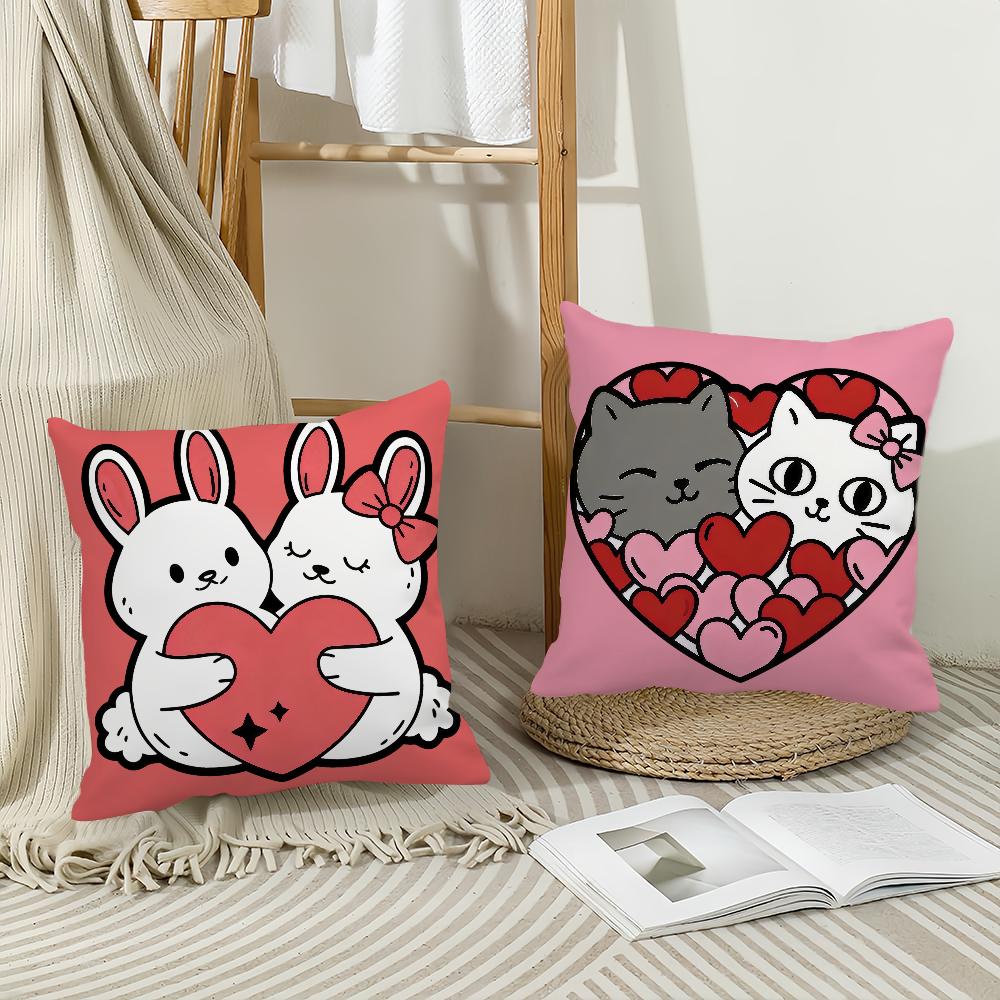 Cartoon Animal Heart Lovers Valentine's Day Pillow Case Office Cushions Suitable For Sofa Car Bedroom Decorative Cushion Cover