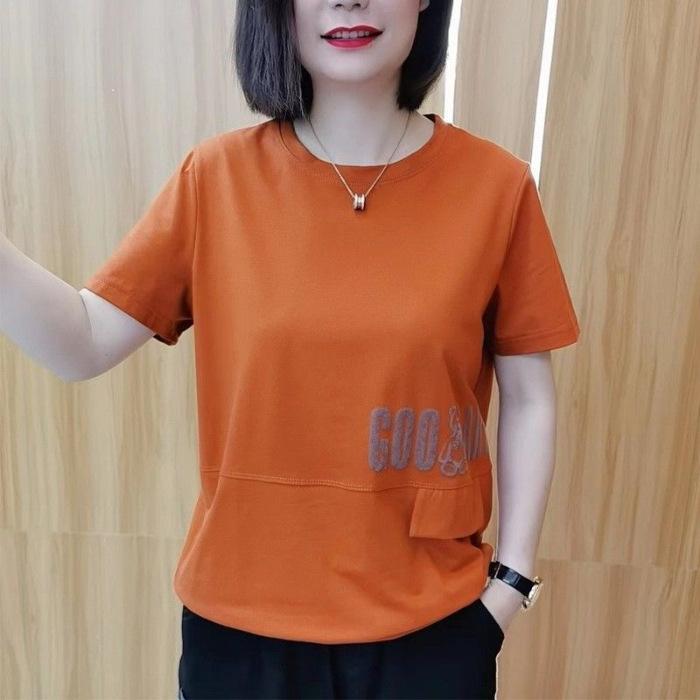 Short-sleeved T-shirt for Women's New Summer Loose and Slim Shirt for Middle-aged Mothers Fashionable Summer Top