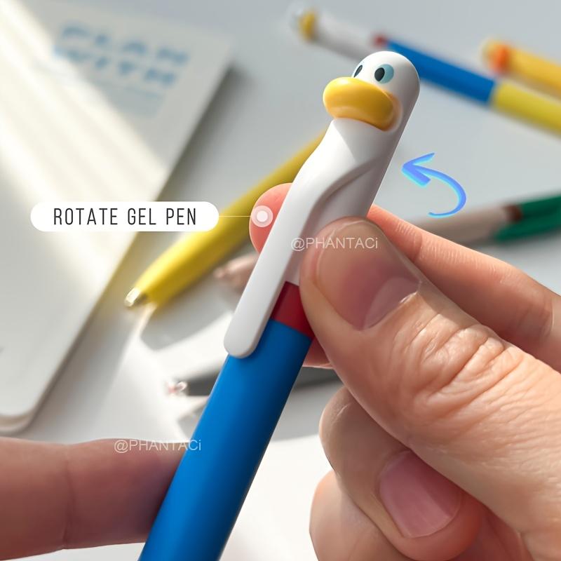 4pcs Duck And Chick Gel Pen Creative Duck Rotate Gel Pen Chick Press Gel Pen 0.5mm Black Writing Pen Office Supplies Small Gift