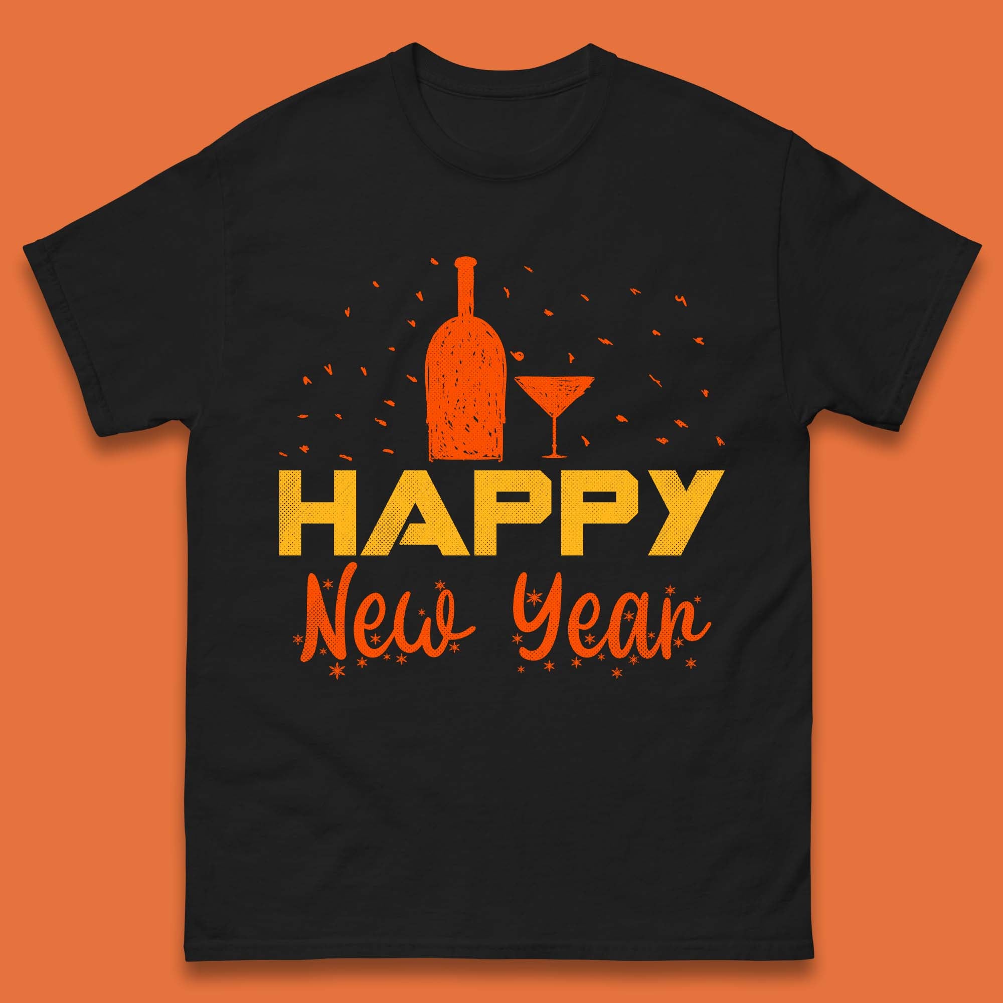 Happy New Year Wine Drinking Mens T-Shirt Womens Tops Tees M