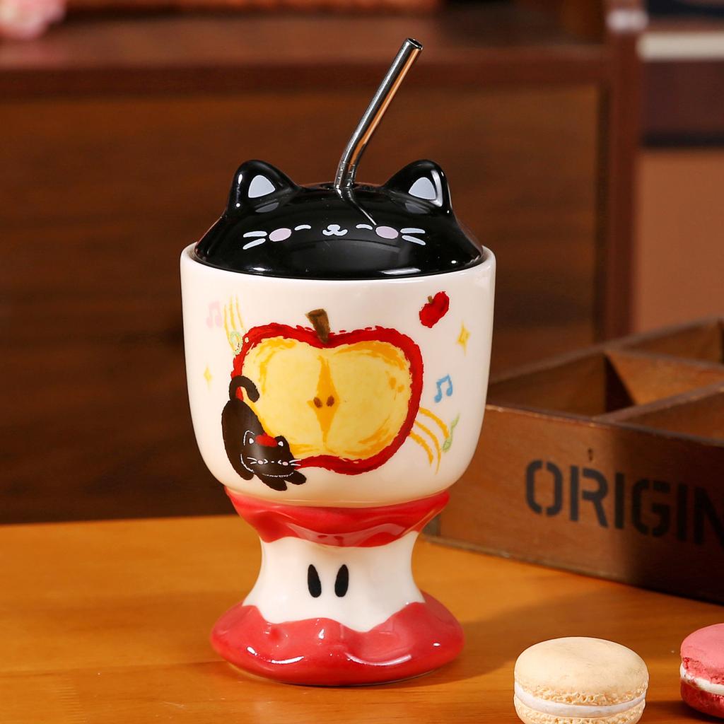 Hand painted Three Dimensional Apple Core Goblet Cute Fun Apple Cat Ceramic Cup Birthday Souvenir Girl Mug