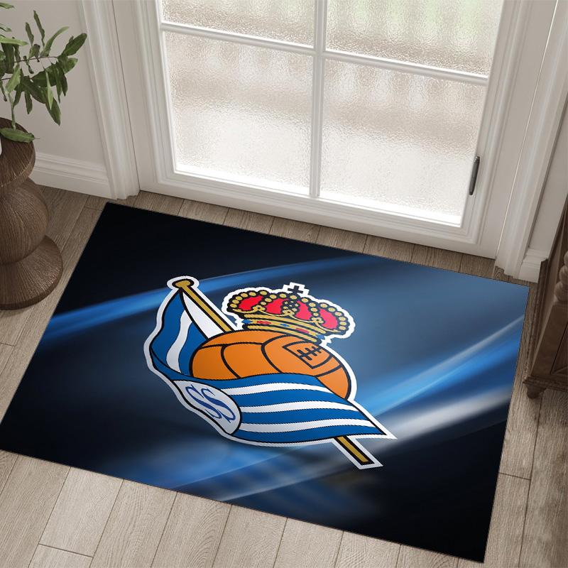 Real Sociedad FC Design Crystal Velvet Carpet Cozy Non?Slip Printed Rug For Bedroom Living Room Entrance