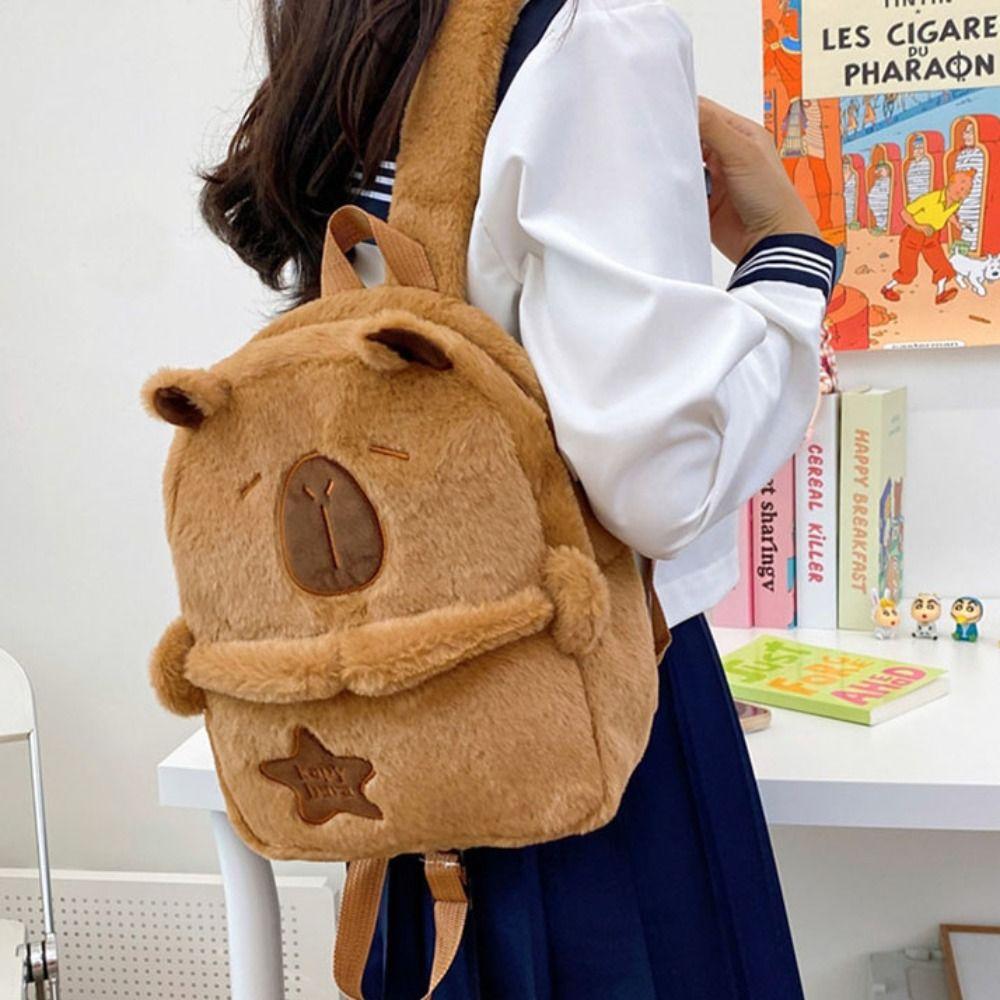 Large Capacity Capybara Plush Backpack Kawaii Students Book Bag Cute Shoulder Bag Travel