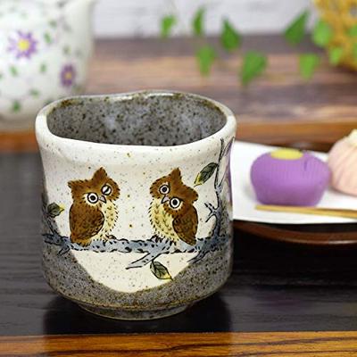 Waza No Kura Stylish Kutani Ware Teacup with Owl Design, Large, Ceramic, Brand Name, Japanese Tableware, Made In Japan, Perfect As a Birthday Gift, 60