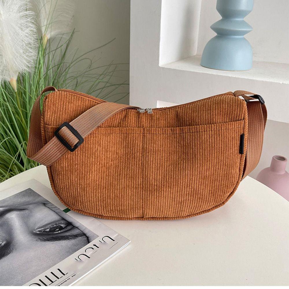 Large Capacity Solid Color Shoulder Bag Korean Style Canvas Handbag Corduroy Shoulder Bag  Women