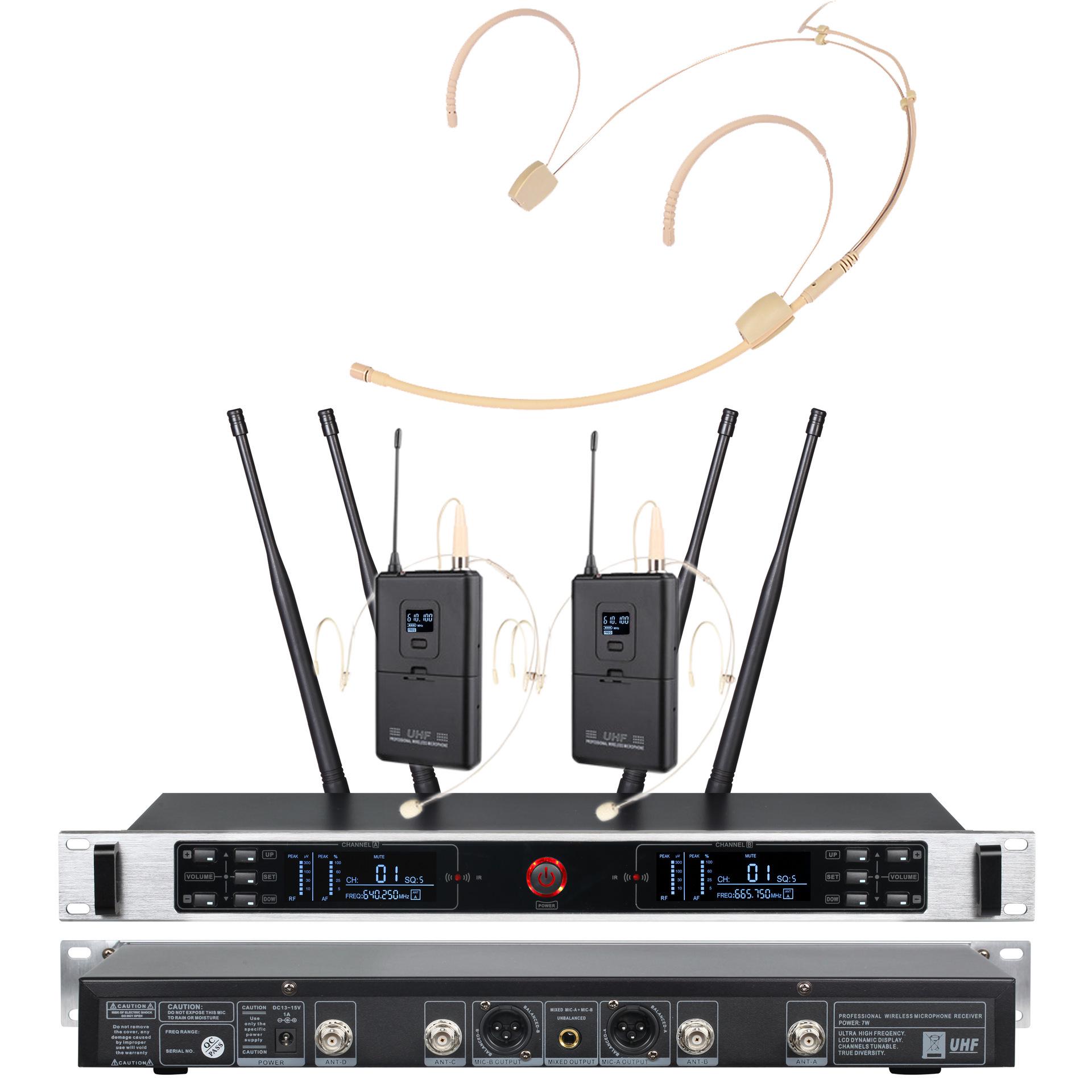 

True Diversity Wireless Headset Microphone System UR-3000 with Black Lapel One-to-Two