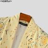 INCERUN Men Long Batwing Sleeve Printed Open Front Casual Kimonos Baggy Tops