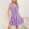Summer European and American Fashion Casual Temperament Solid Color Sleeveless V-neck Dress