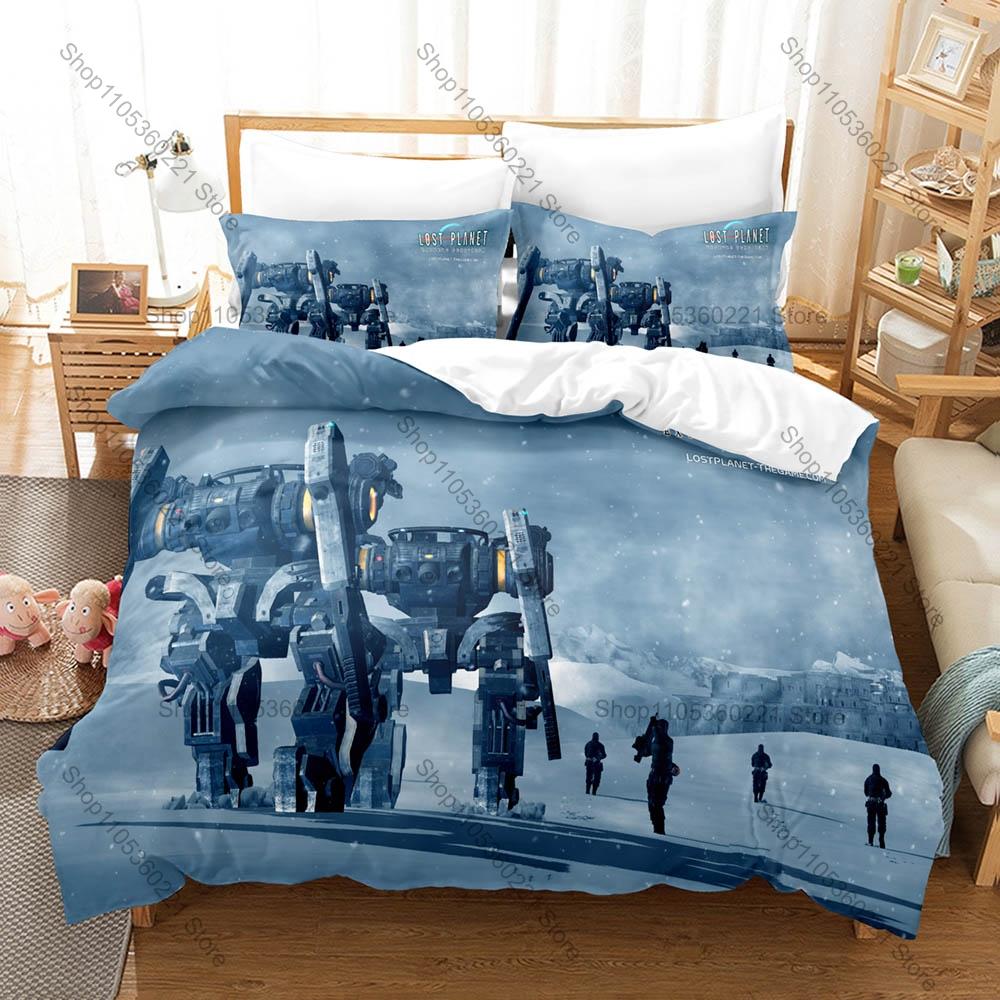Capcom Sci-Fi Shooter Lost Planet Extreme Condition Akrid Frozen Planet Bedding Set 1 Duvet Cover + 2 Pillowcases HD Print Gamer