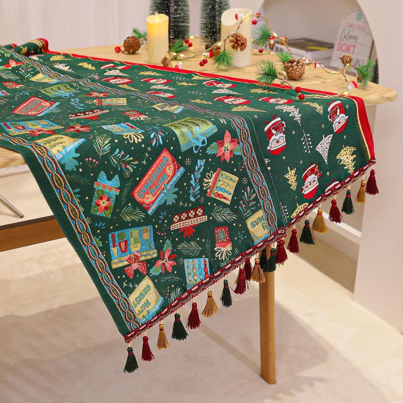 Christmas Decoration Chenille Jacquard Table Runner Printed Table Decoration Santa Claus Printed Table Mat