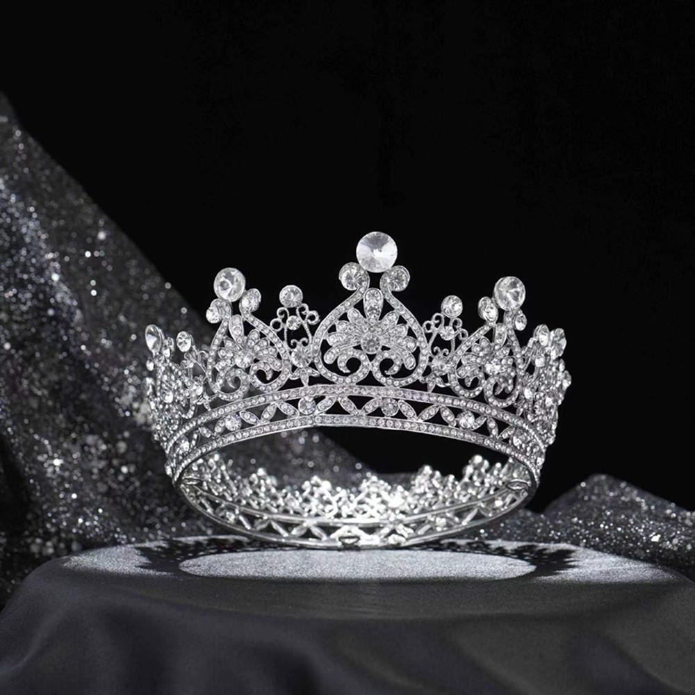 Kerek korona lányoknak Női Menyasszonyi Barokk Színjáték Koronák Európai hercegnő tiara kristály hajdíszek Ékszerek teljes koronás királynő