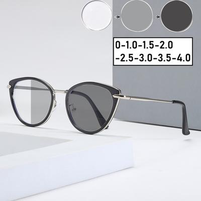 Women Luxury Pochromic Myopia Glasses Fashion Unisex Cat Eye Anti-UV Near Sight Eyeglasses Men Vintage Minus Diopter Eyewear