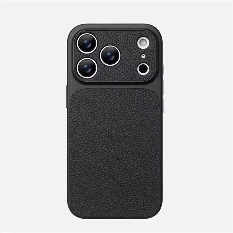 

Luxury Lychee Texture Leather Matte Hard Case For iPhone 17 Pro Max 16 15 14 13 12 11 Pro Max Full Lens Protection Back Cover Shell iPhone 17 Pro Max чёрный