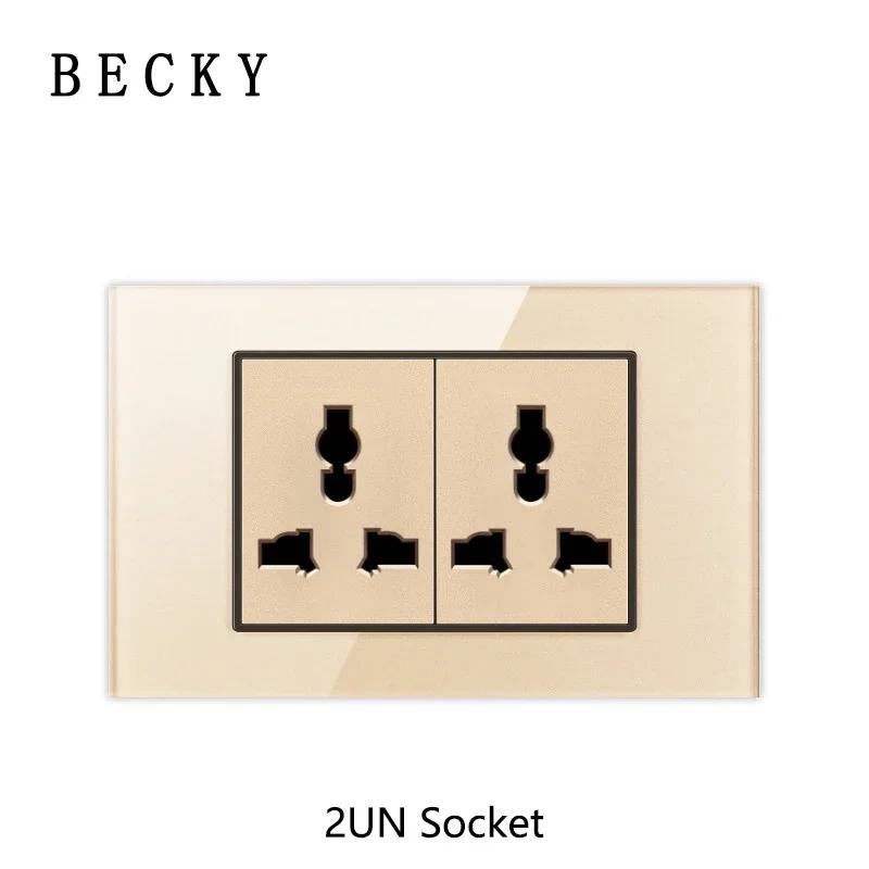 118 Type Gold Piano Key Tempered Glass Reset Switch Fashionable Switch Socket Universal Socket Home Hotel Office Decoration