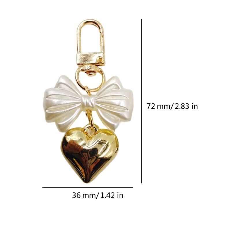 Schlüsselanhänger mit Herzanhänger und Schleife, Handy-Anhänger, abnehmbares Handy-Lanyard, handgefertigt, stilvoller Schmuck für Geldbörse und Tasche