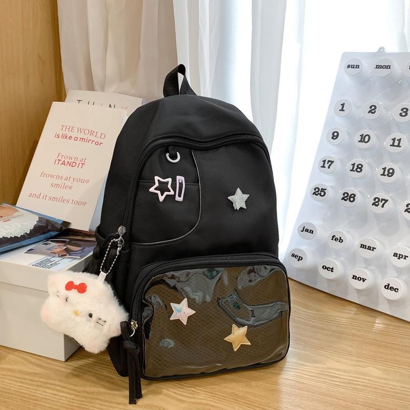 Versatile Simple and Beautiful Female College Student Ins Cute Large Capacity High School Student Backpack Transparent Pain Bag