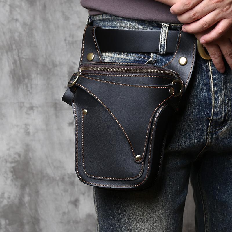 

NZPJ Vintage Genuine Leather Men s Waist Bag Natural Cowhide Outdoor Motorcycle Men s Bag Crazy Horse Leather Mobile Phone Bag чёрный