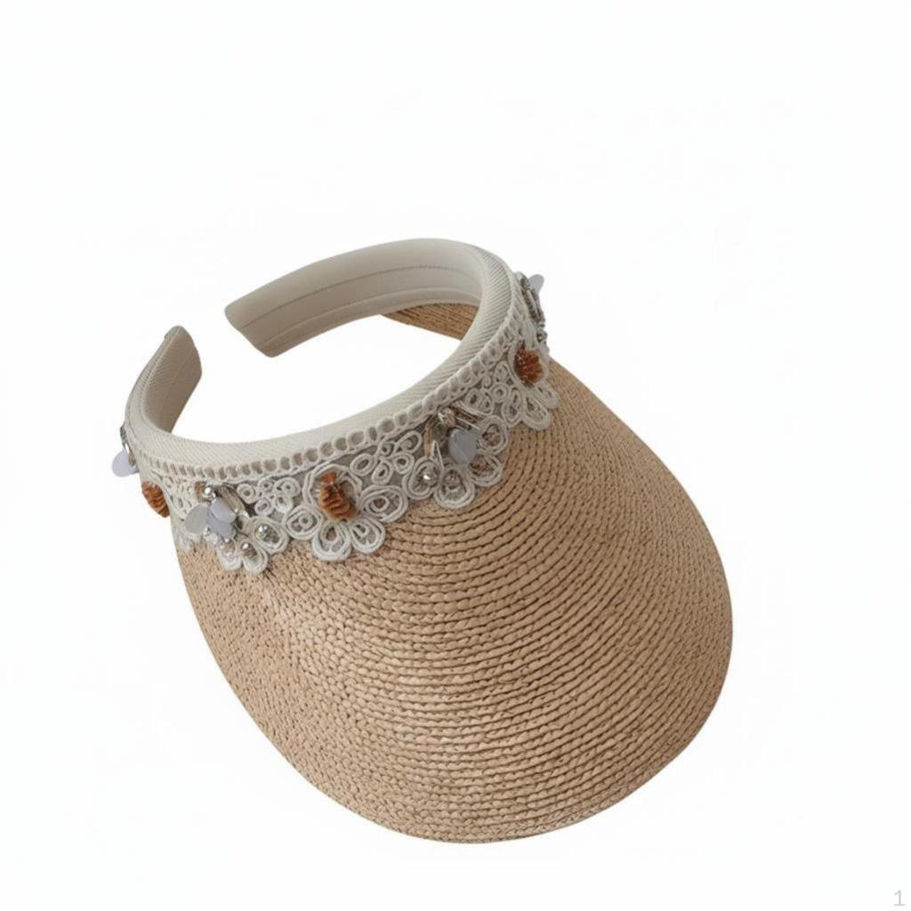 Raffia Visor Hat, Luxury Water Bead Lace Headband for holiday