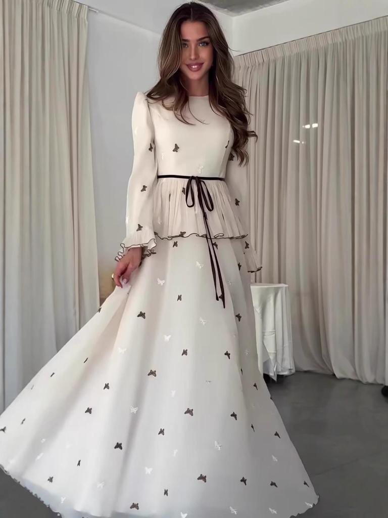 Elegant Women's European-American Summer Long Dress 2025: Waist-Cinching, Soft Feminine, Long Sleeve