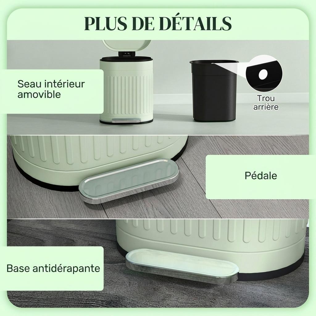 Pedal Kitchen Bin, 20 L, Soft-Close Lid, Removable Bucket, 36.5 x 31.2 x 45 cm, Green