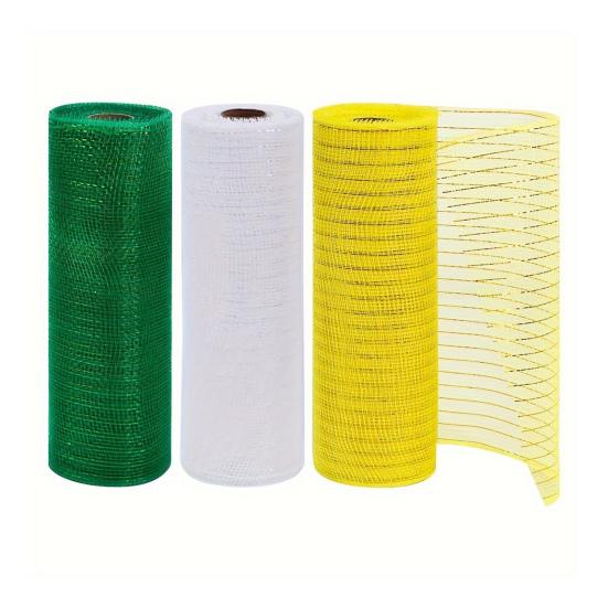 Christmas Poly Mesh Ribbon 10 Inch x 10 Yards Metallic Mesh Ribbon Foil Decorative Mesh Rolls for DIY Wreath Crafts Party Decoration