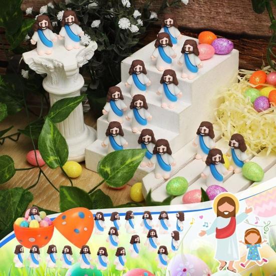 24 Stück Mini-Jesus-Osterdekoration, kleine Cartoon-Jesus-Harzfigur, Statue, Skulptur, Erlöser-Ornament, Weihnachtsfeiertags-Andenken, Geschenke, Party-Gastgeschenke