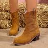 Fashion Women's Fashion Pointed Toe Embroidered Non-Slip Wear-Resistant Mid-Tube Boots Block Heel Suede